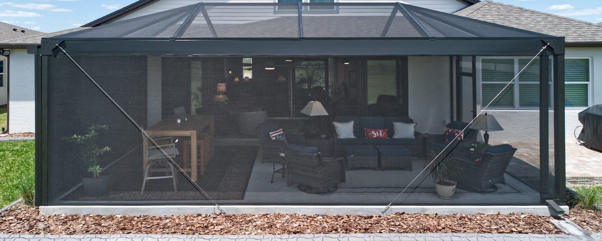 Shaded patios with screen cages